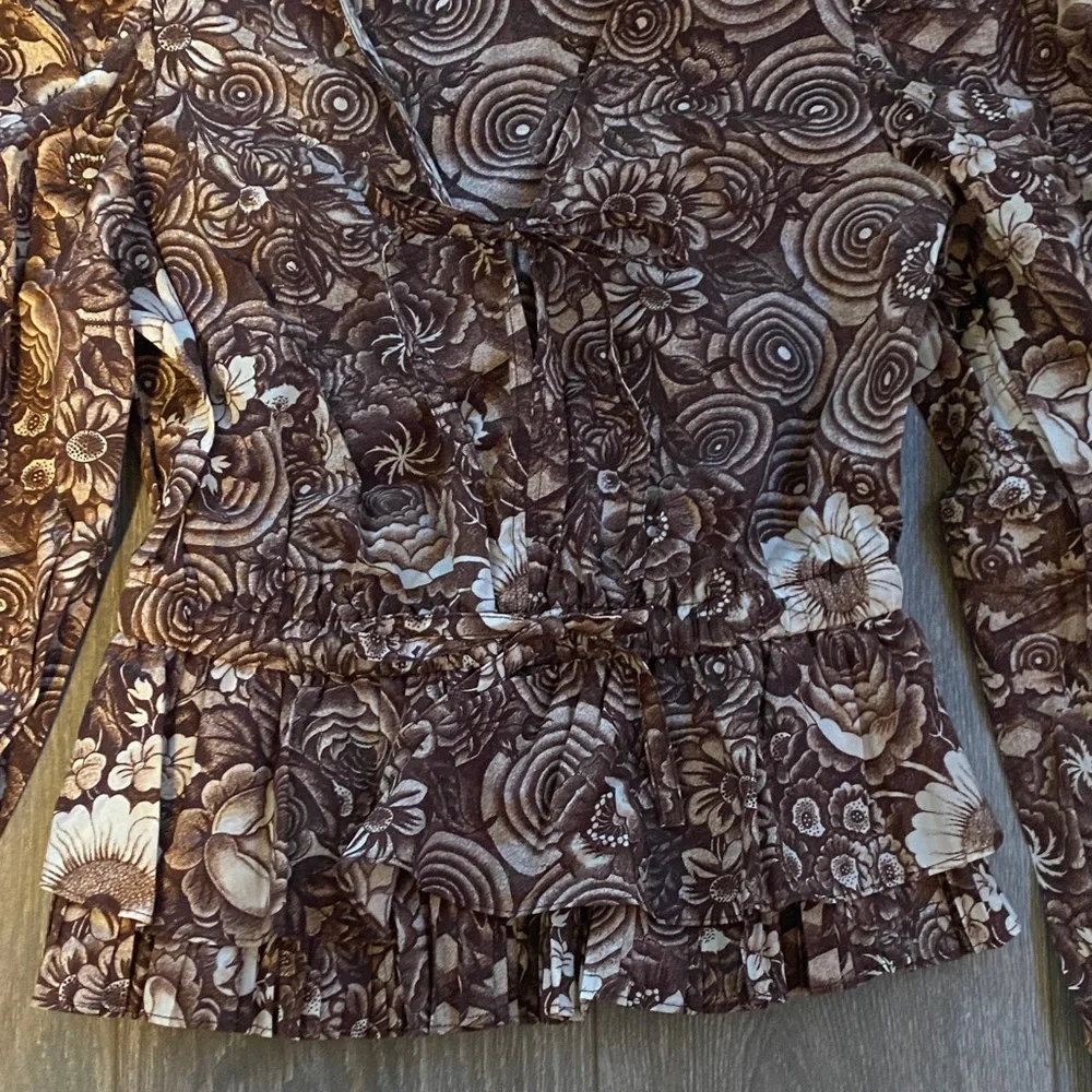 Ulla Johnson - 100% Cotton Brown Floral Long Sleeve Blouse - Size 0